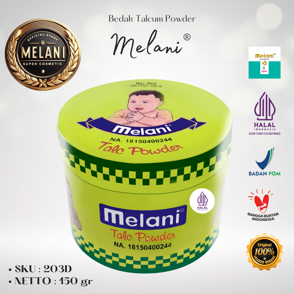 203 Melani Bedak Talcum Powder 150 gram | 2 Pilihan Kemasan - BPOM dan HALAL Terdaftar - Gambar 3