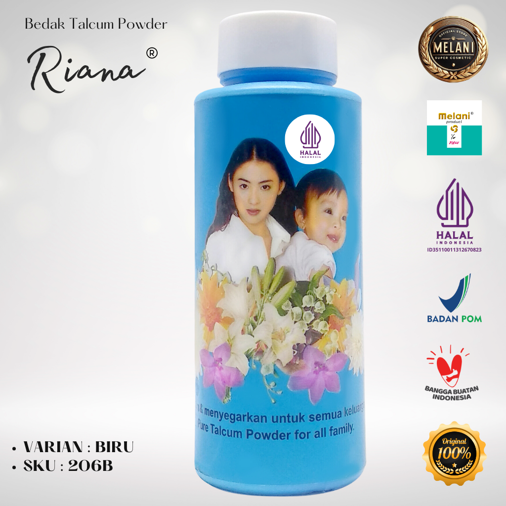 206 Bedak Riana by Melani 150 gram Botol Plastik | 2 Pilihan Warna - BPOM dan HALAL Terdaftar - Gambar 2