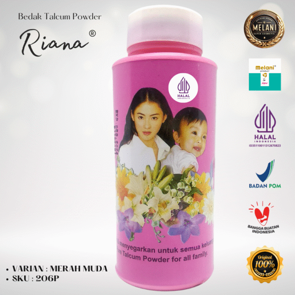 206 Bedak Riana by Melani 150 gram Botol Plastik | 2 Pilihan Warna - BPOM dan HALAL Terdaftar - Gambar 3
