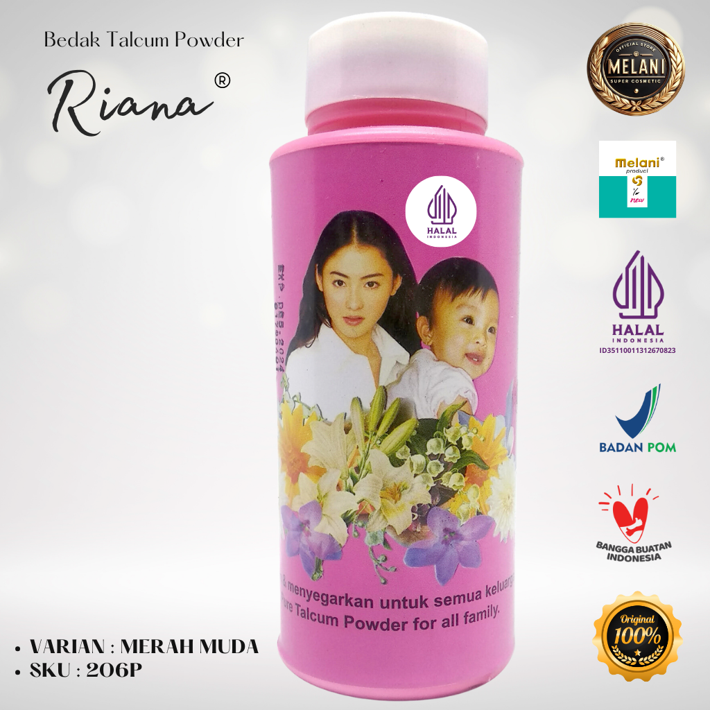 206 Bedak Riana by Melani 150 gram Botol Plastik | 2 Pilihan Warna - BPOM dan HALAL Terdaftar - Gambar 3