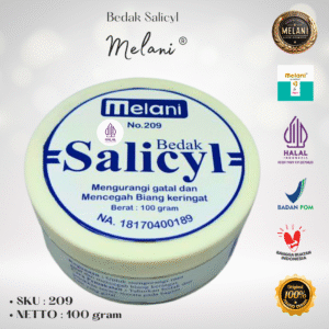 209 Melani Bedak Salicyl Pot Plastik 100 gram – BPOM dan HALAL Terdaftar