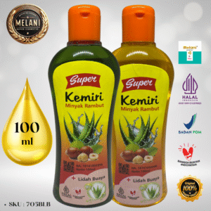 705BLB Super by Melani Minyak Kemiri PLUS Lidah Buaya 100ml Botol Plastik | 2 Pilihan Warna – BPOM dan HALAL Terdaftar