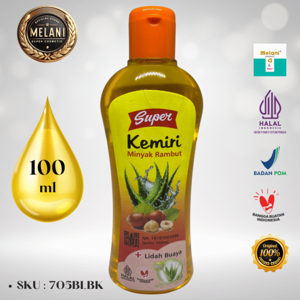 705BLB Super by Melani Minyak Kemiri PLUS Lidah Buaya 100ml Botol Plastik | 2 Pilihan Warna - BPOM dan HALAL Terdaftar - Gambar 3