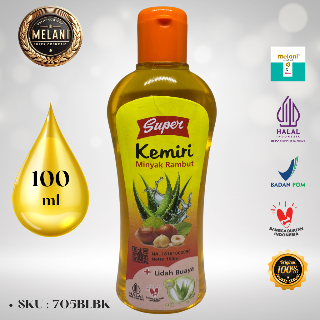 705BLB Super by Melani Minyak Kemiri PLUS Lidah Buaya 100ml Botol Plastik | 2 Pilihan Warna - BPOM dan HALAL Terdaftar - Gambar 3
