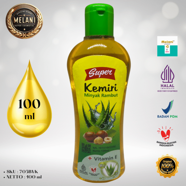 705BV Super by Melani Minyak Kemiri PLUS Vitamin E 100 ml Botol Plastik | 2 Pilihan Warna - BPOM dan HALAL Terdaftar - Gambar 3