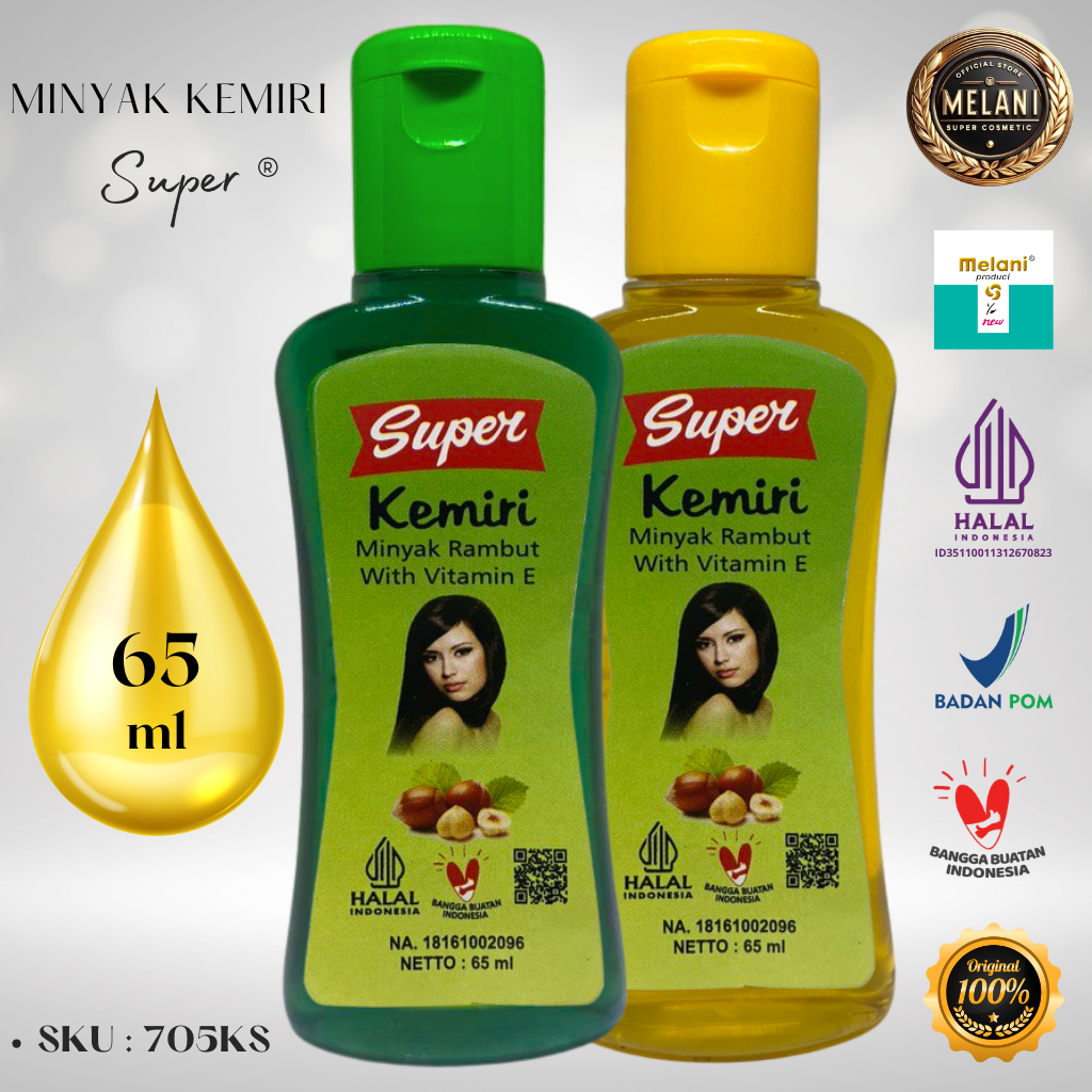 705KS Super by Melani Minyak Kemiri 65 ml Botol Plastik Flip Top | 2 Pilihan Warna - BPOM dan HALAL Terdaftar