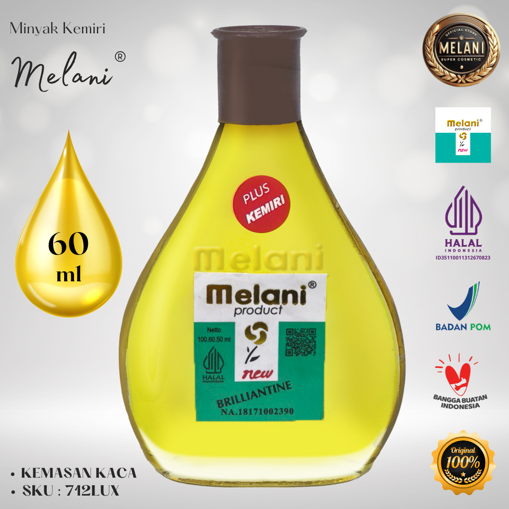 712LUX Melani Minyak Rambut Plus Kemiri Botol Kaca 60 ml - BPOM & Halal Terdaftar