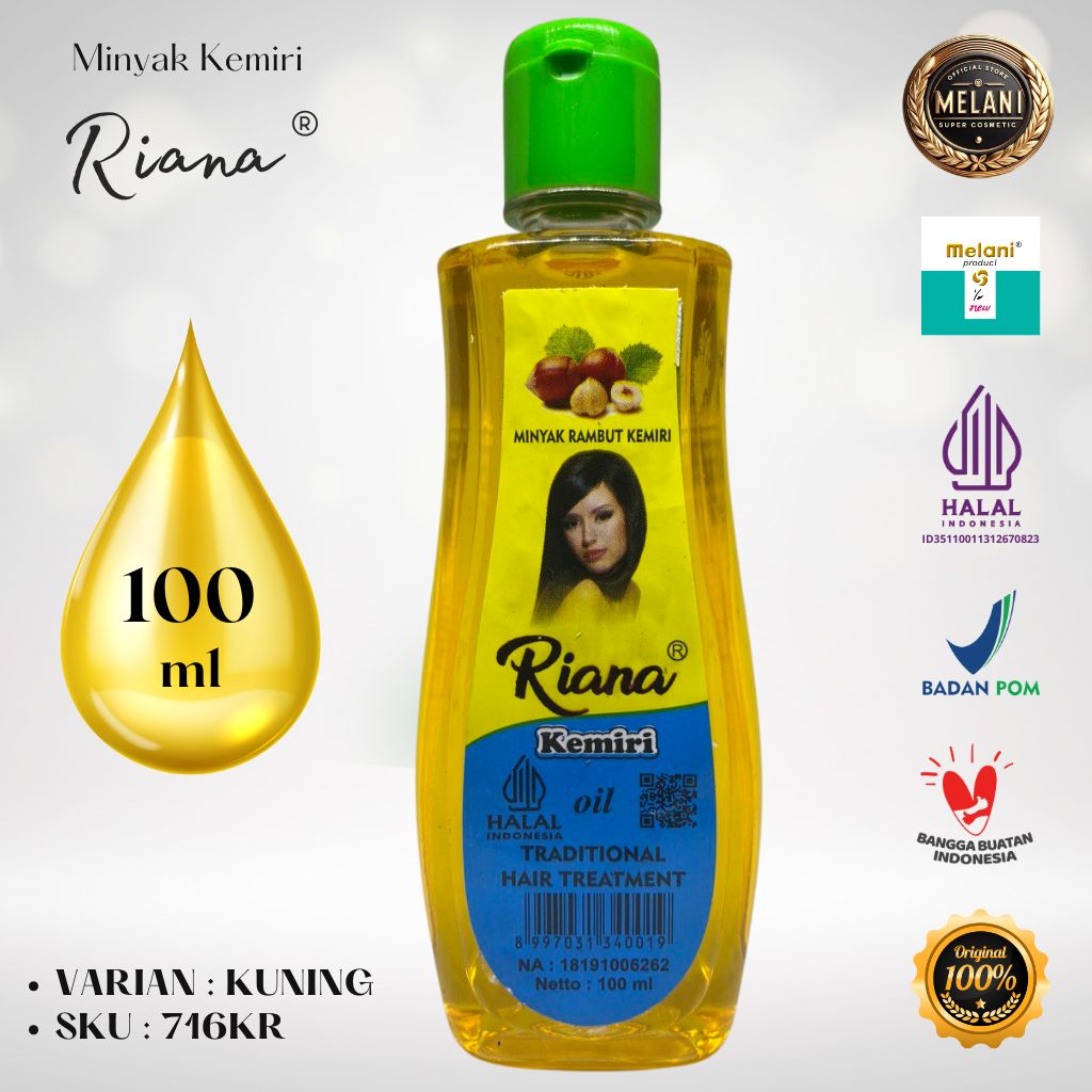 716R Riana by Melani Minyak Kemiri 100 ml Botol Plastik | 2 Pilihan Warna - BPOM dan HALAL Terdaftar - Gambar 3