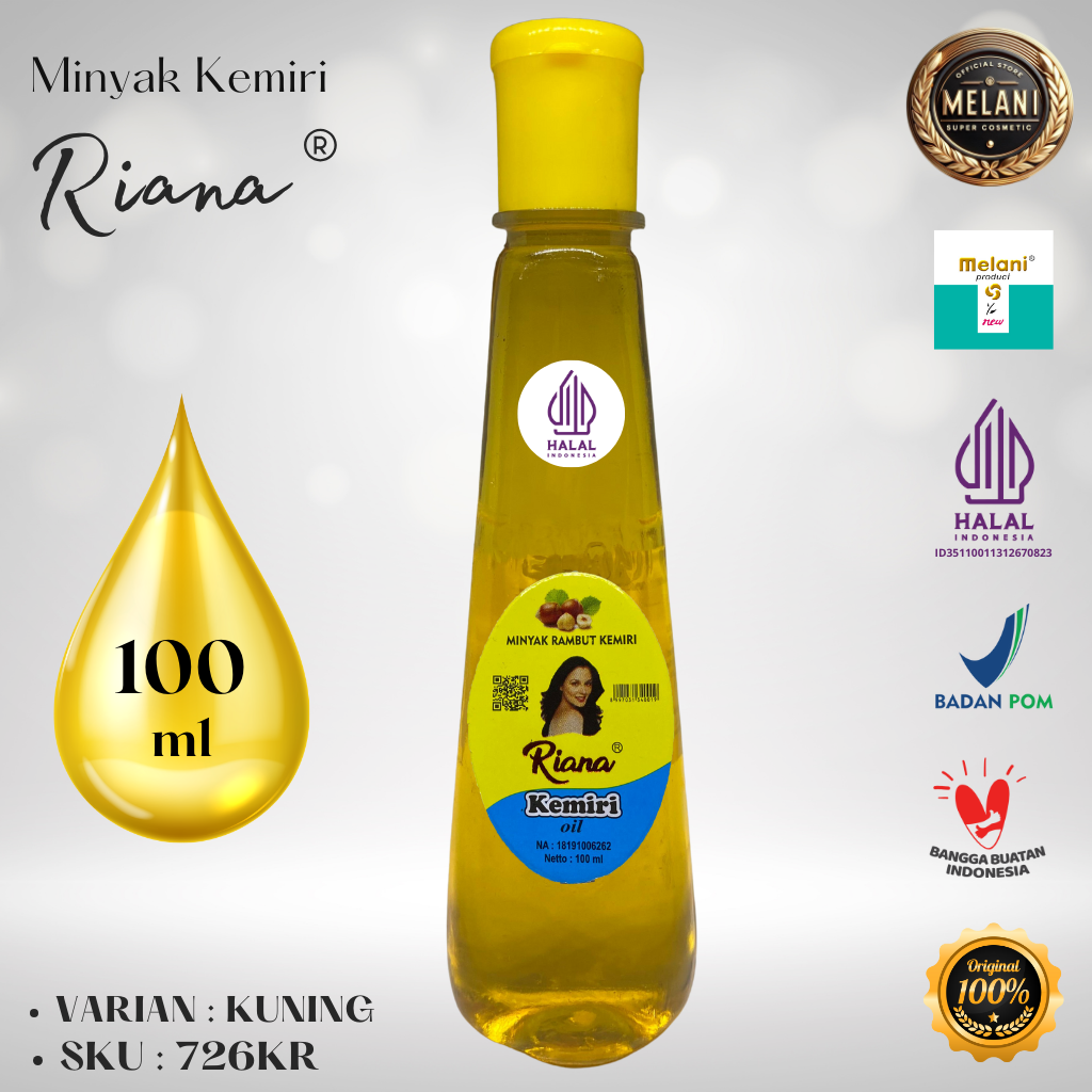 726R – Riana by Melani Minyak Kemiri 100 ml Botol Plastik | 2 Pilihan Warna - BPOM dan HALAL Terdaftar - Gambar 3