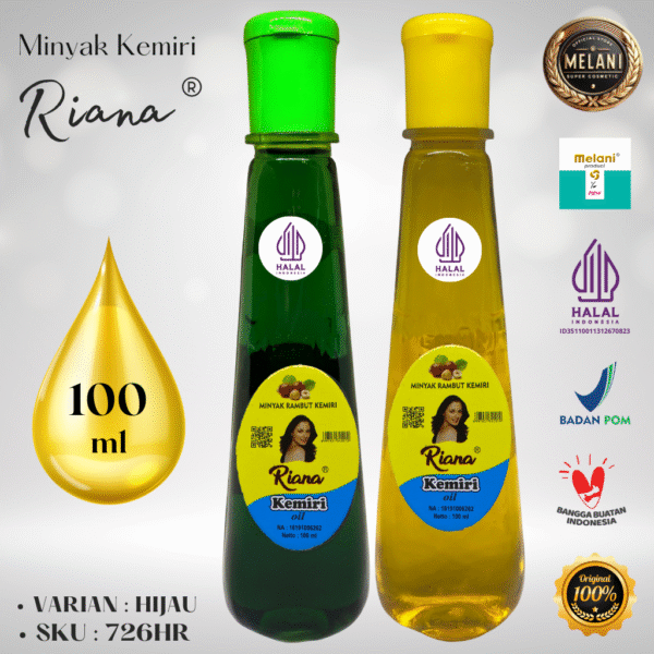 726R – Riana by Melani Minyak Kemiri 100 ml Botol Plastik | 2 Pilihan Warna - BPOM dan HALAL Terdaftar