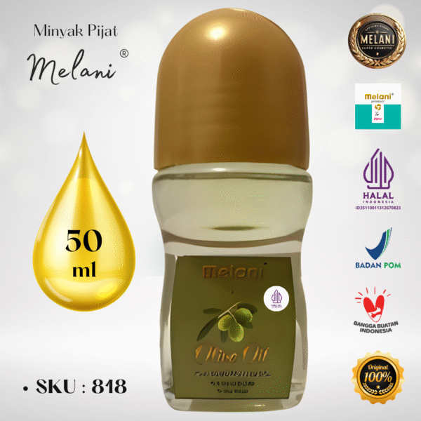 818 Melani Minyak Pijat 50 ml Botol Kaca Roll On - BPOM dan HALAL Terdaftar