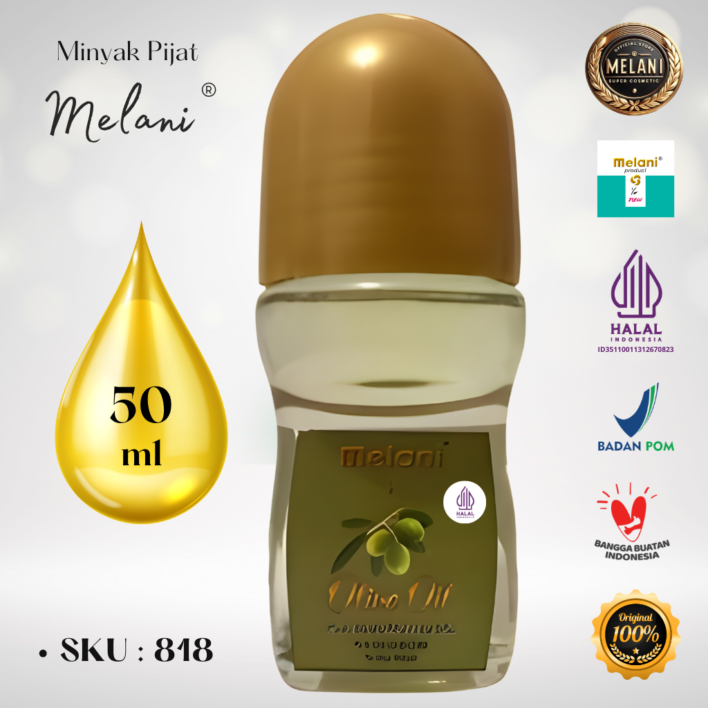 818 Melani Minyak Pijat 50 ml Botol Kaca Roll On - BPOM dan HALAL Terdaftar
