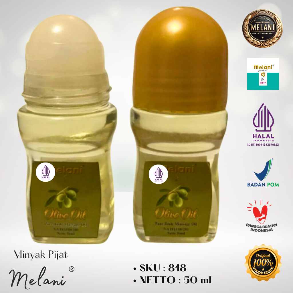 818 Melani Minyak Pijat 50 ml Botol Kaca Roll On - BPOM dan HALAL Terdaftar - Gambar 2